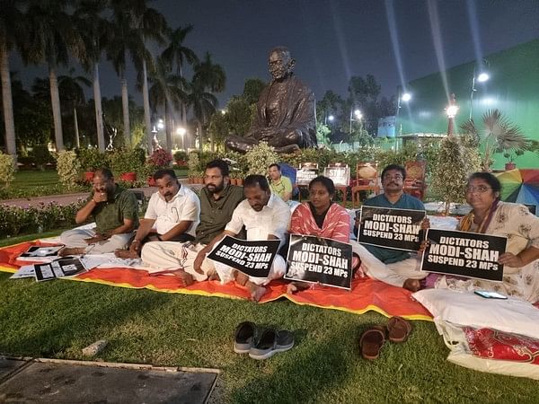20 suspended Rajya Sabha MPs begin 50-hour protest in Parliament complex