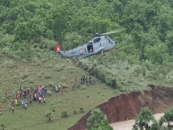 Indian Navy choppers conduct rescue and relief ops in marooned villages in Andhra's Eluru
