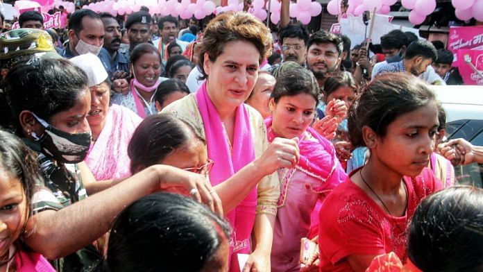 Priyanka Gandhi, during the Congress' 'Ladki Hoon, Lad Sakti Hoon' march in Lucknow earlier this year | Representational image | ANI