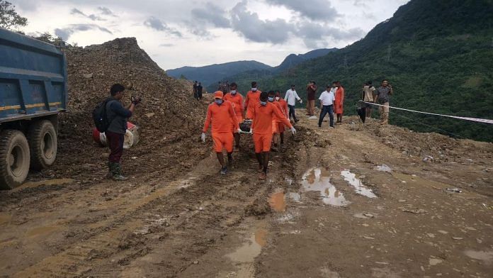 Relief workers at the site of the landslide in Manipur's Noney District | Angana Chakrabarti | ThePrint
