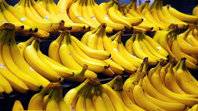 Bananas on shelves