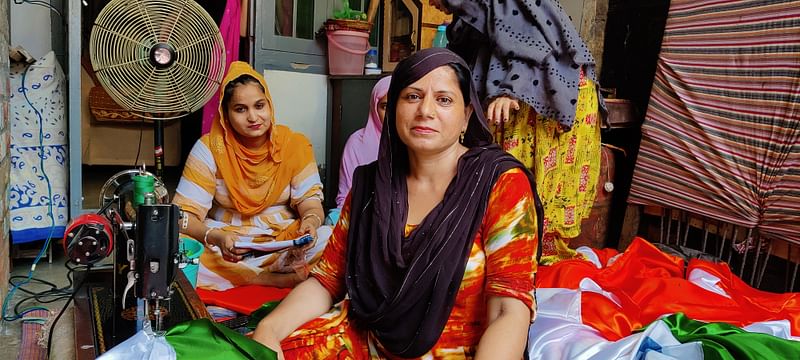 Nahida Noor, 42, says she feels proud that her hand-made flags will be hoisted across the nation and Har Ghar Tiranga campaign have helped them earn profits | Chitvan Vinayak | ThePrint
