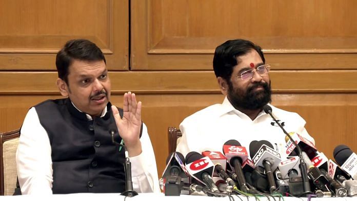 File photo of Maharashtra Deputy Chief Minister Devendra Fadnavis (right and Chief Minister Eknath Shinde in Mumbai | ANI