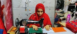 Shabina, 20, working at NN embroidery, one of the units that deals in flags and badges. | Chitvan Vinayak | ThePrint