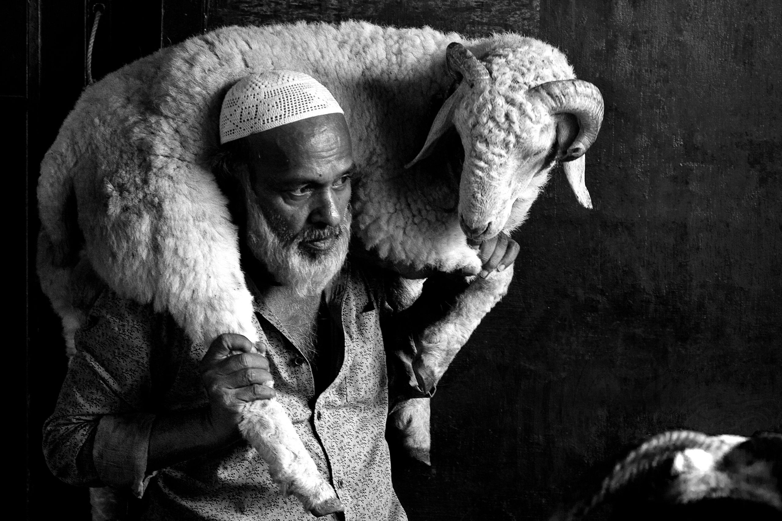 A man holding his sheep. | Photo Credit: Asha Thadani