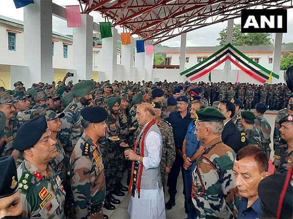 Defence Minister Rajnath Singh meets with Assam Rifles Jawans in Manipur