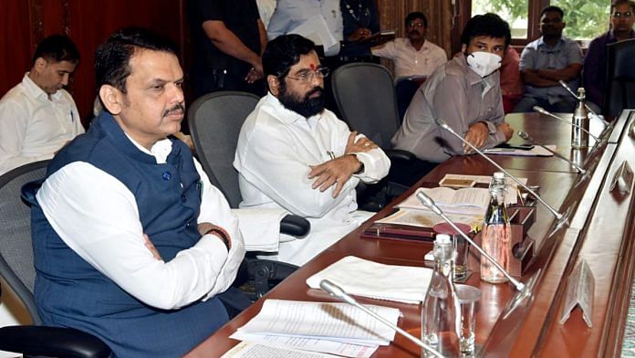 File image of Maharashtra CM Eknath Shinde with Deputy CM Devendra Fadnavis at a review meeting | ANI