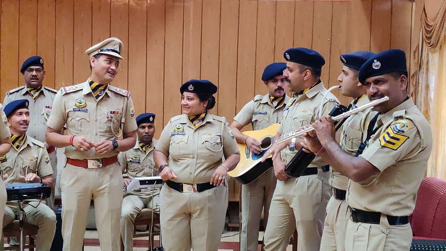 Band members practising along with band head sub-inspector Vijay Kumar | Shubhangi Misra | ThePrint