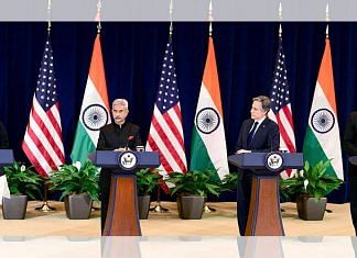 (From left) Defence Minister Rajnath Singh, External Affairs Minister S. Jaishankar, US Secretary of Defence Lloyd J. Austin and US Secretary of State Antony Blinken after the India-US 2+2 Ministerial Dialogue, in Washington, 12 April, 2022 | Credit: ANI Photo/ PIB