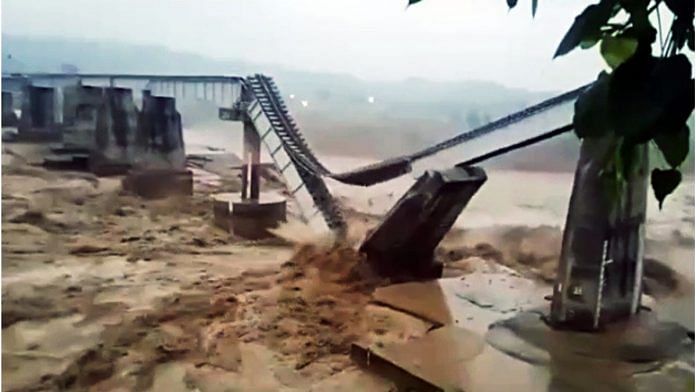 The collapsed bridge on Chakki River, 20 August, 2022 | Credit: ANI Photo/ ANI Pic Service