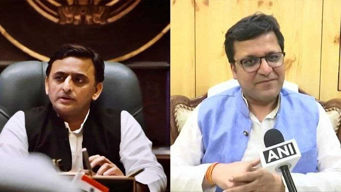 SP chief Akhilesh Yadav (left) | Credit: Wikimedia Commons UP Minister of State Nitin Agarwal | Credit: ANI