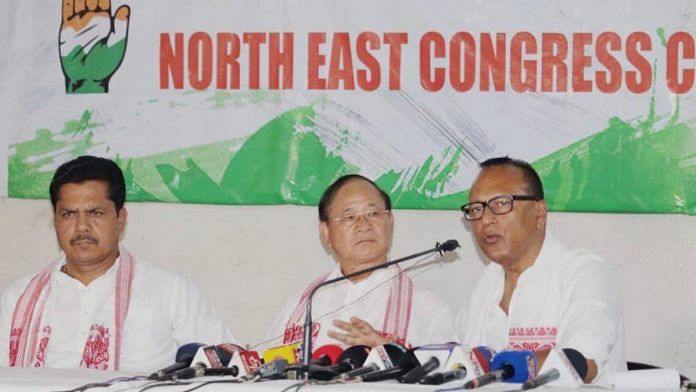 (L-R) Assam Congress chief Bhupen Kumar Borah, NECCC chairman Nabam Tuki and its convener Pradyut Bordoloi | Twitter @pradyutbordoloi