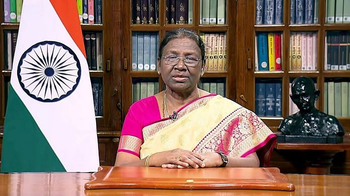 President Droupadi Murmu addresses to the Nation on eve of 76th Independence Day, in New Delhi on 14 August 2022 | ANI Photo