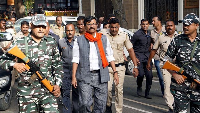 Shiv Sena leader Sanjay Raut detained by ED in connection with the alleged Patra Chawl land scam, outside his residence in Mumbai, on 31 July 2022 | ANI photo