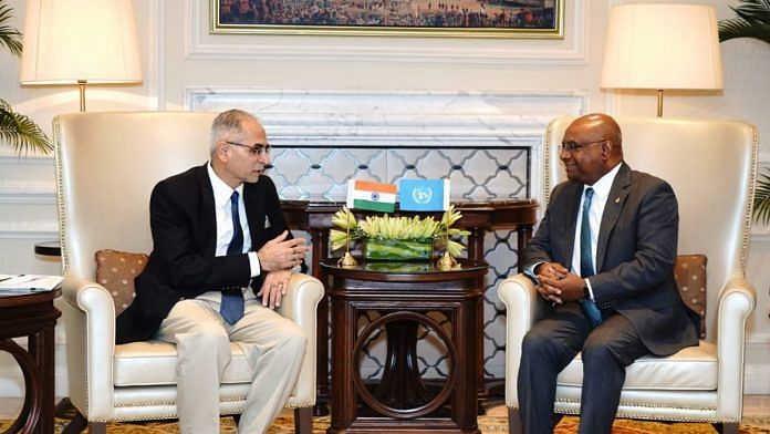 File photo of Maldives Foreign Minister Abdulla Shahid with Indian Foreign Secretary Vinay Mohan Kwatra in New Delhi | Twitter | @MEAIndia