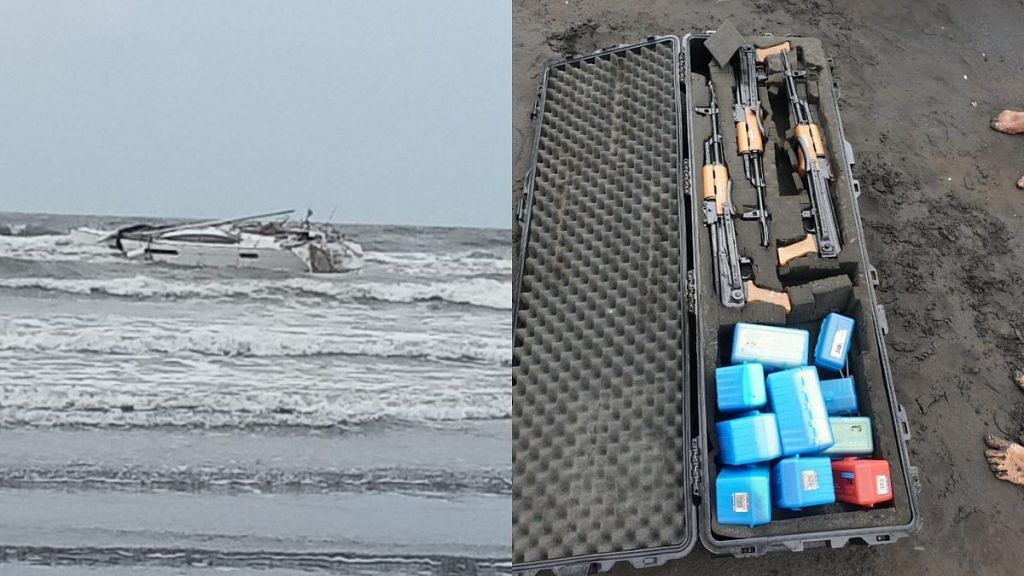 The boat and weapons was found near the Harihareshwar beach | Twitter