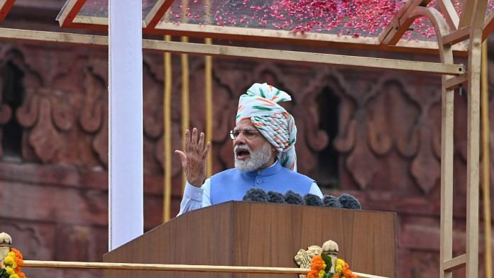 Prime Minister Narendra Modi addresses the nation from the rampart of Red Fort on the occasion of 76th Independence Day, in New Delhi Monday | ANI/Sanjay Sharma