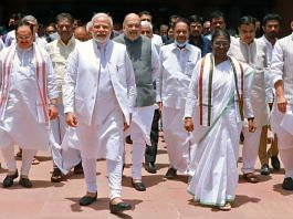 President Droupadi Murmu accompanied by PM Narendra Modi, Defence Minister Rajnath Singh, Home Minister Amit Shah and other NDA leaders in New Delhi | ANI file photo