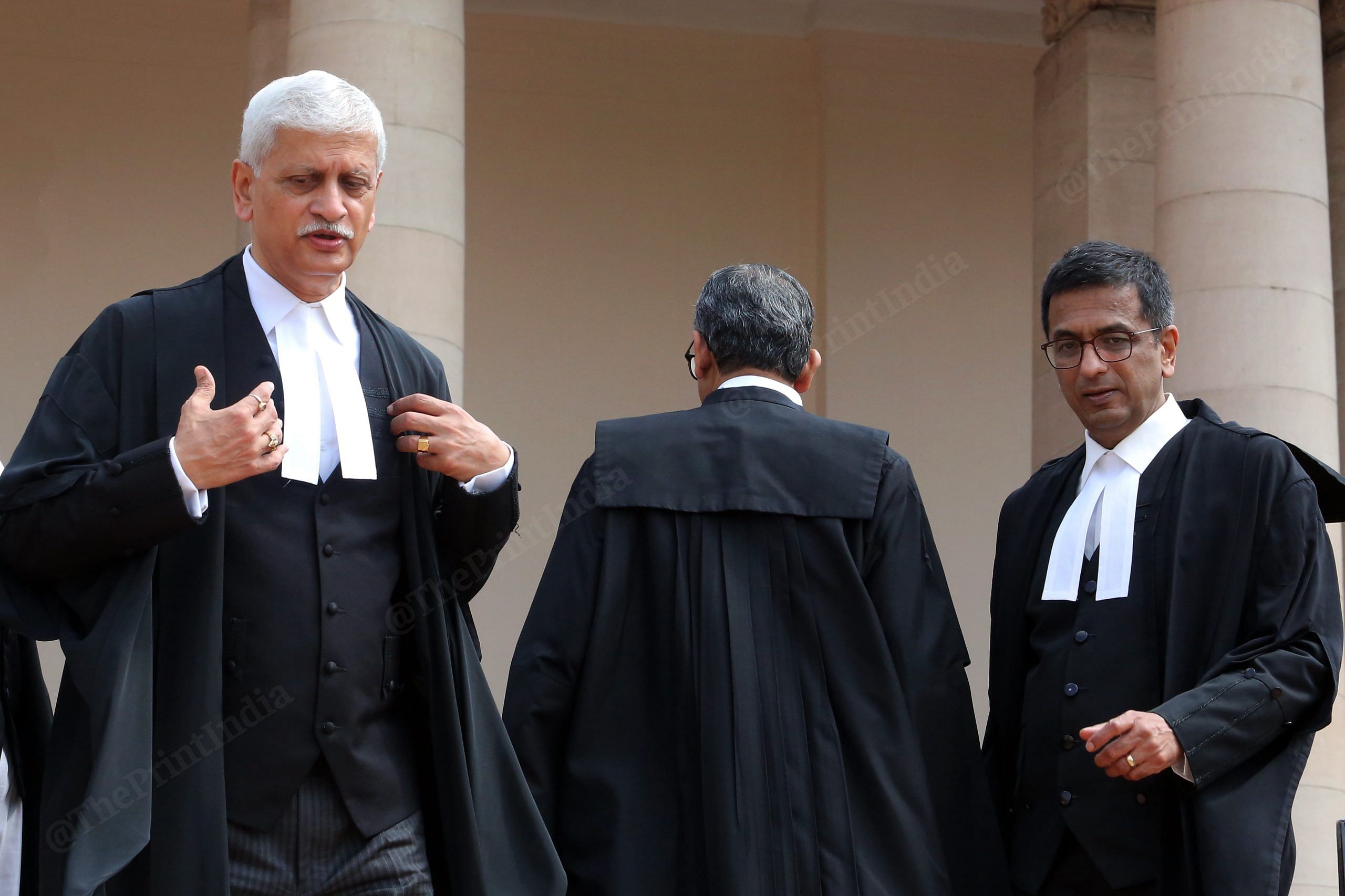 Chief Justice of India Uday Lalit, outgoing CJI NV Ramana, and upcoming CJI DY Chandrachud at Supreme Court in New Delhi | Praveen Jain | ThePrint