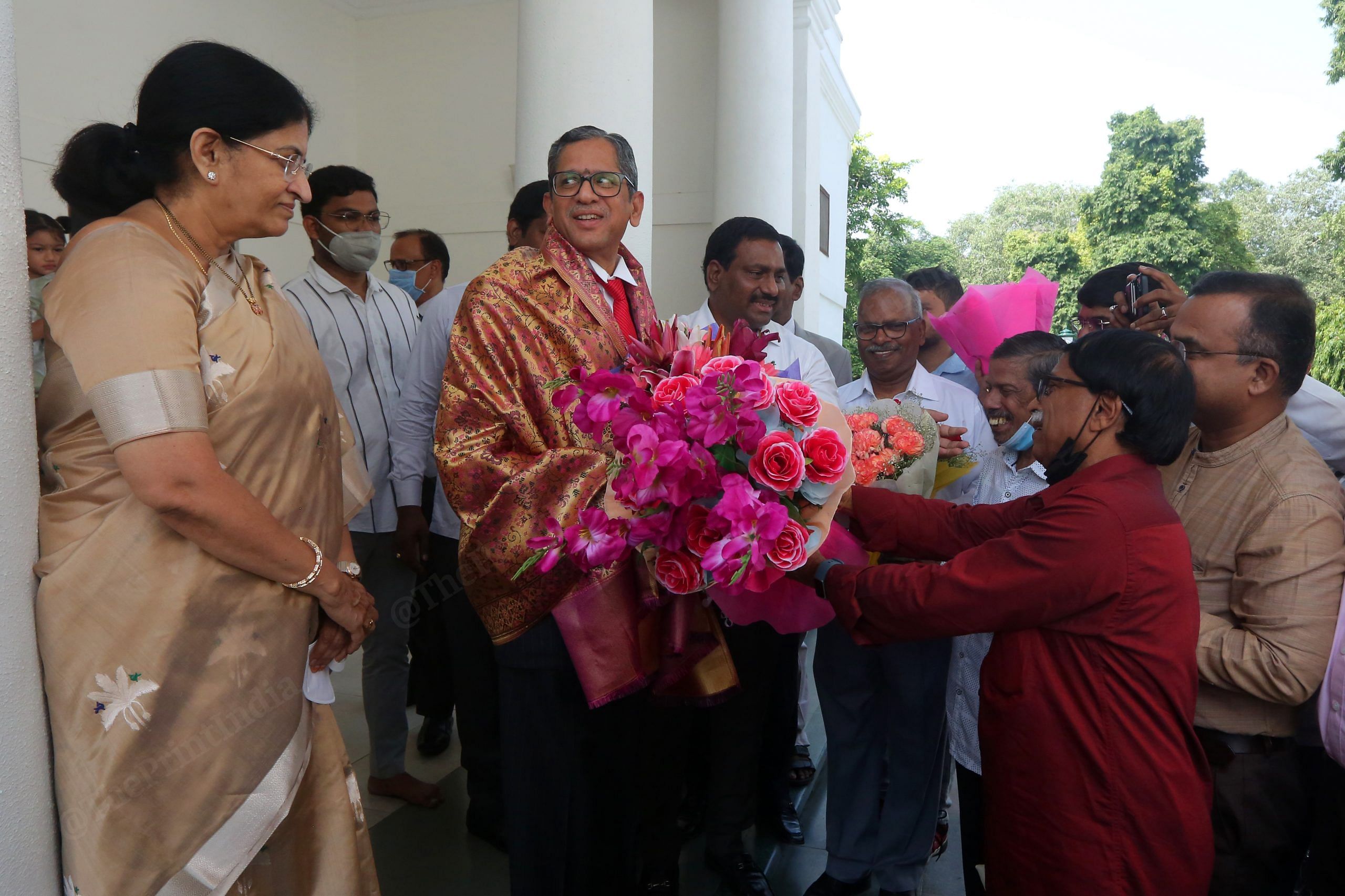 Justice N.V Ramana being felicitated by his well-wishers at his residence in New Delhi | Praveen Jain | ThePrint