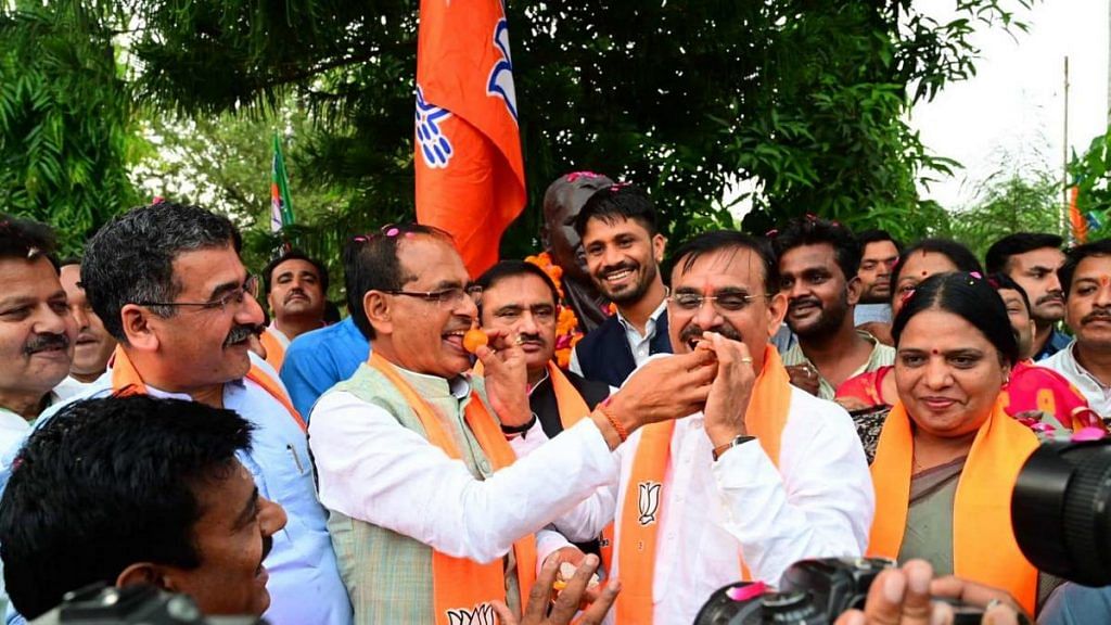 Madhya Pradesh Chief Minister Shivraj Singh Chouhan celebrates what he has called the "glorious" outcome of the local body polls | Twitter | @ChouhanShivraj