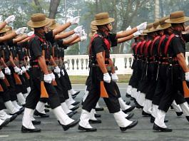Assam Rifles contingent takes part in the rehearsal for the Republic Day parade at Red Road, in Kolkata | ANI