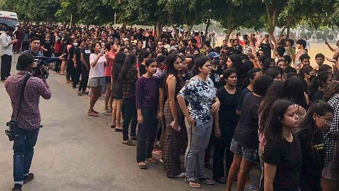 Students stage a protest at Chandigarh University in Mohali, 18 Sept | PTI