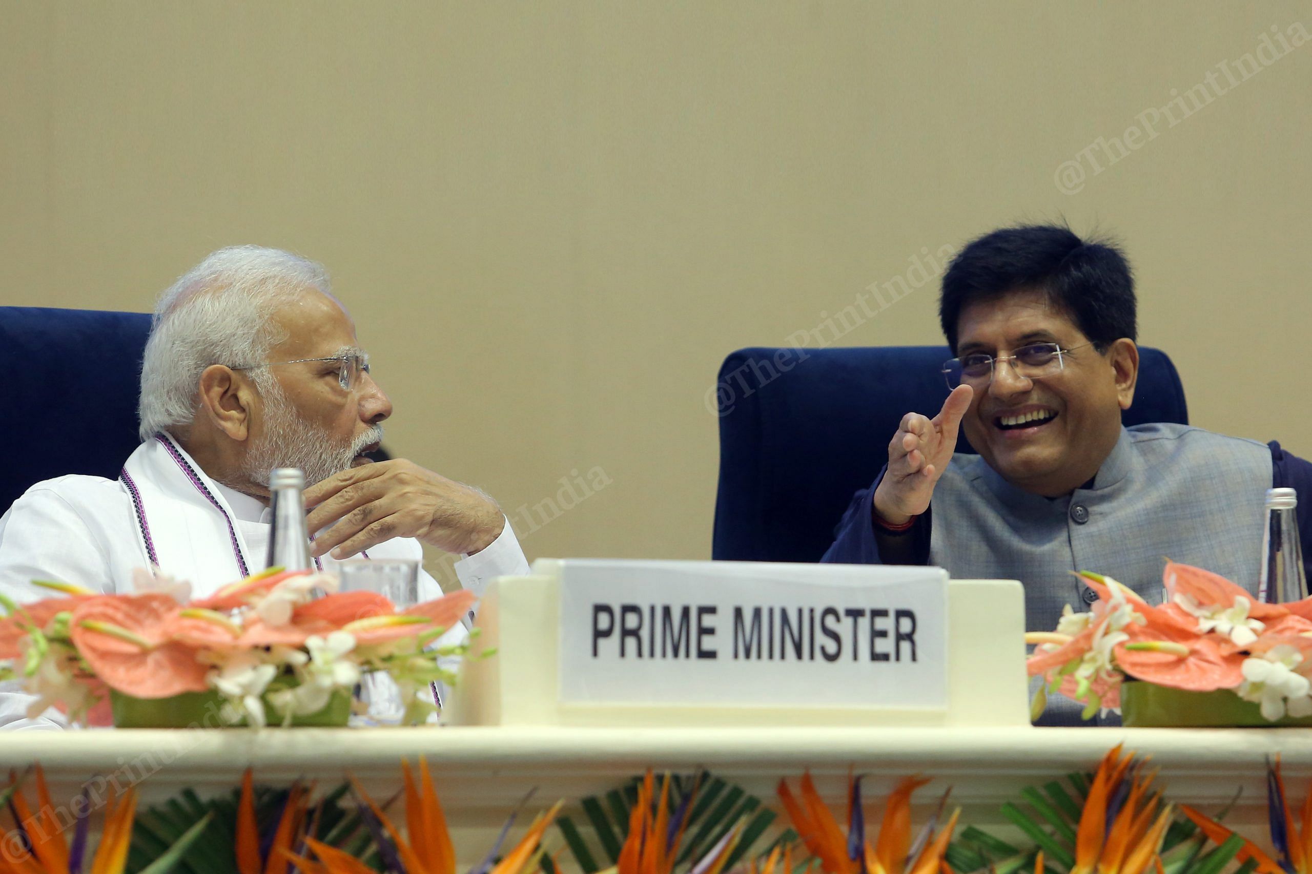 PM Narendra Modi with Commerce &amp; Industry and Consumer Affairs Minister Piyush Goyal | Photo: Praveen Jain | ThePrint
