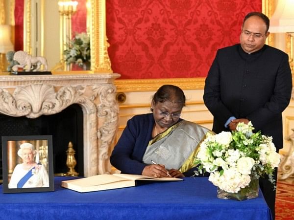 President Murmu signs condolence book for Queen Elizabeth II at Lancaster House in London 