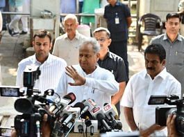 Rajasthan CM Ashok Gehlot addressing media outside 10 Janpath in New Delhi Thursday | Suraj Singh Bisht | ThePrint