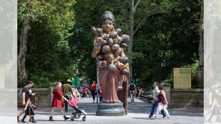 Draped in a sari, British-Indian artist’s sculpture in NY’s Central Park celebrates the ‘universal mother’