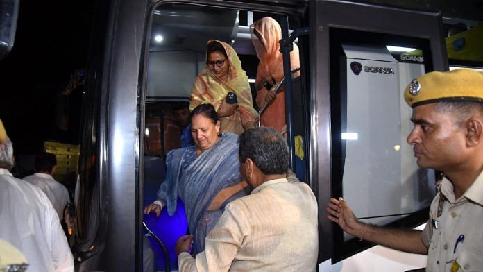 File photo of Congress MLAs arriving at Rajasthan Assembly Speaker C. P. Joshi's residence in Jaipur on Sunday | PTI