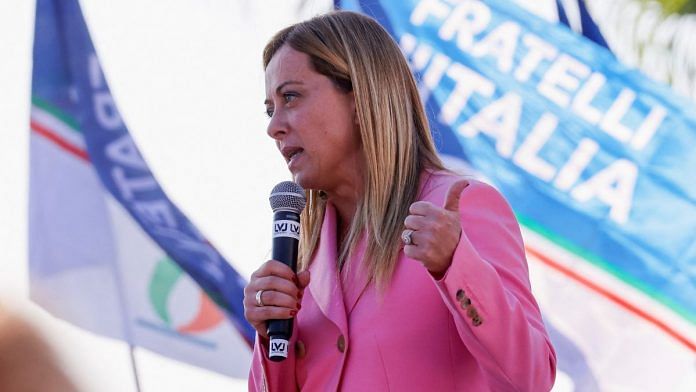 File photo of Leader of Italy's nationalist Brothers of Italy (Fratelli d'Italia) party and frontrunner to become prime minister Giorgia Meloni | Reuters