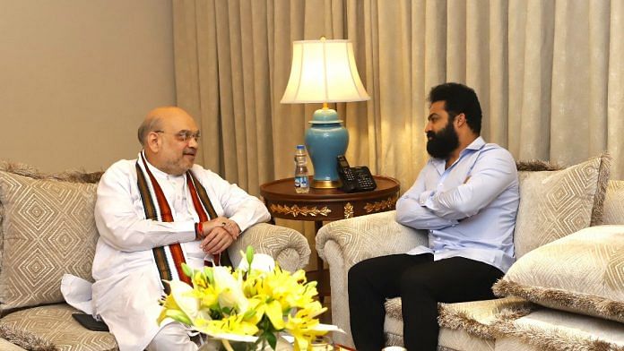 File photo of Union Minister Amit Shah's meeting with Telugu actor Jr. NTR in Hyderabad | Twitter | @AmitShah