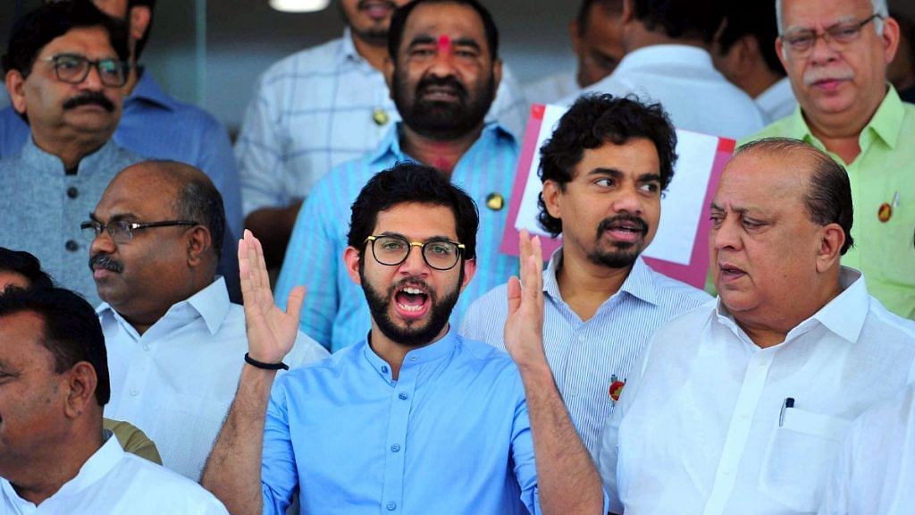 Shiv Sena leader Aaditya Thackeray with Opposition leaders stage a protest on the last of the Monsoon Session of the Maharashtra Assembly | ANI file photo