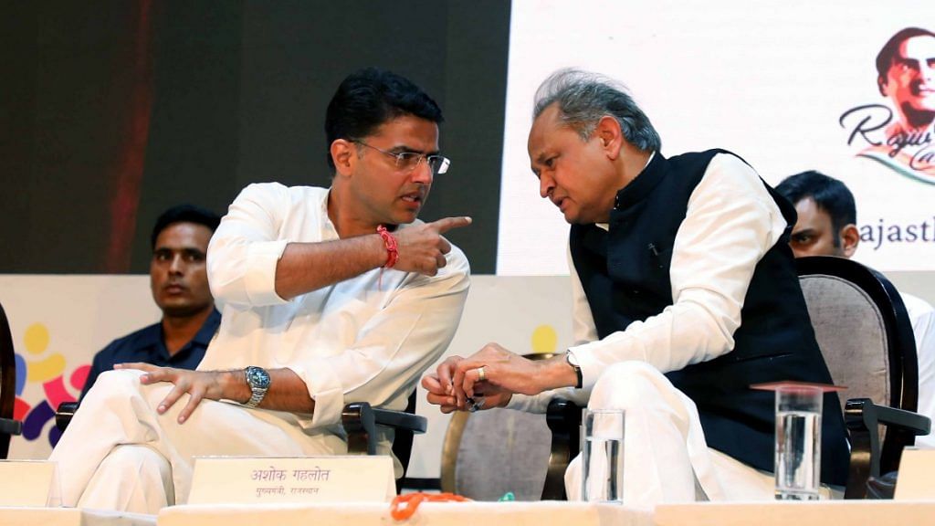 File photo of Congress leader Sachin Pilot with Rajasthan Chief Minister Ashok Gehlot | ANI