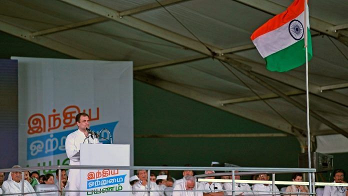 Congress leader Rahul Gandhi addressing a public meeting in Kanyakumari marking the beginning of Bharat Jodo Yatra Wednesday | ANI