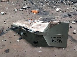 Parts of Iranian made 'suicide' drone Shahed-136 after being shot down by the Ukrainian military | Reuters