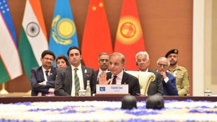 Pakistan Prime Minister Shehbaz Sharif at the the Shanghai Cooperation Organisation (SCO) summit, Uzbekistan, 16 September | Credit: By Special Arrangement