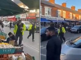 Screenshots of video showing Hindu-Muslim groups clashing in UK's Leicester | Twitter/@ashoswai