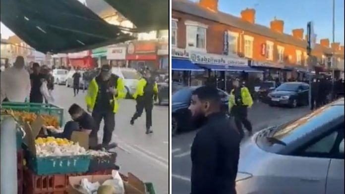 Screenshots of video showing Hindu-Muslim groups clashing in UK's Leicester | Twitter/@ashoswai