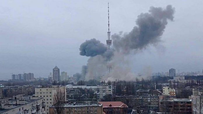 Representational image | Russia attacks Kyiv TV tower, Ukraine | 1 March 2022 | Twitter/@DefenceU