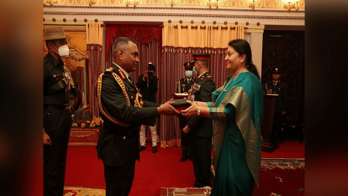 Indian Army chief General Manoj Pande was conferred the title of Honorary General of the Nepali Army by Bidya Devi Bhandari, President of Nepal | ANI Photo