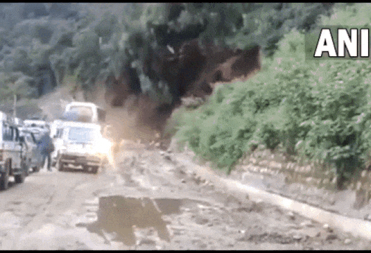Debris triggered by landslide blocks NH-109 at Rudraprayag