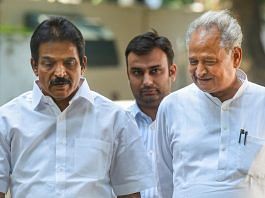 Rajasthan CM Ashok Gehlot with senior Congress leader KC Venugopal after a meeting with party interim President Sonia Gandhi in New Delhi, on 29 September 2022 | PTI