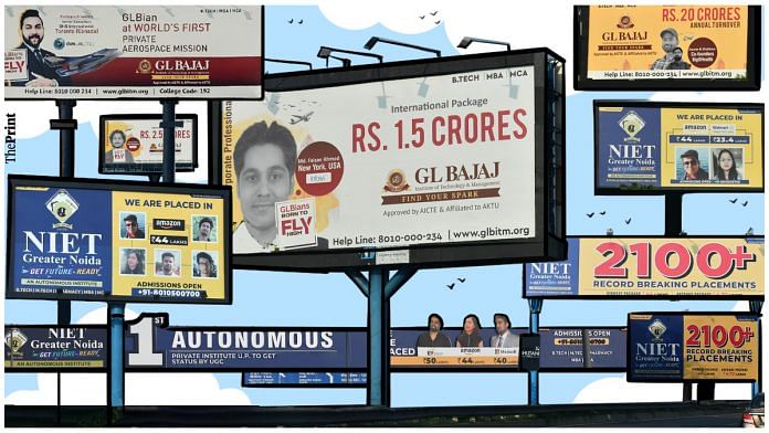 Hoarding advertisements by private institutes | Credit: ThePrint team