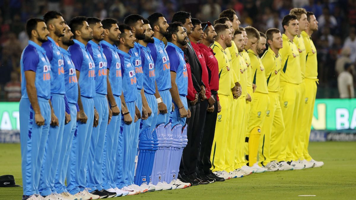 Team India and Australia line up for the national anthem ahead of their match | ANI photo