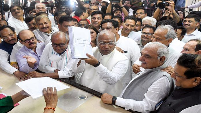 Senior Congress leader Mallikarjun Kharge files his nomination papers for the post of party president Friday | ANI