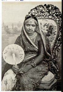 Fig.1.16. Maharani Gangaba of Kutch, wife of Maharao Khengarji III (r.1876–1942) wearing an embroidered skirt and bodice with a brocade odhni. Photograph, ca. 1900. Reproduced with permission of the family of Late Vinod Gajjar, Bhuj 