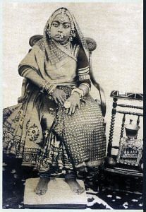 Fig.1.17. Princess Bairajba of Kutch, daughter of Maharao Pragmulji II (r.1860–75), wearing an embroidered skirt with a brocade odhni. Photograph, late 19th century. With permission of Aina Mahal Palace Trust, Bhuj